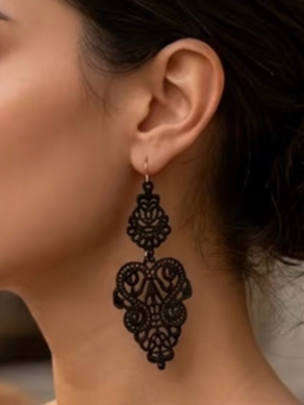 Black Lace  Style  Filigree Drop Earrings Gothic Victorian